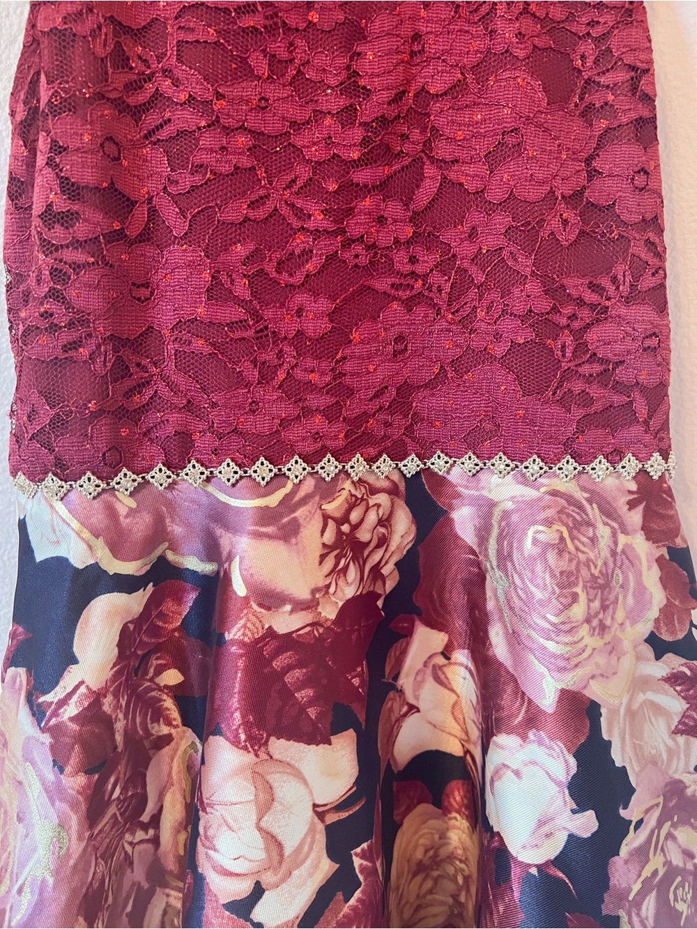 Speechless Kids Girls Size 10 Burgundy Metallic Floral High Low Formal Dress - Picture 4 of 7